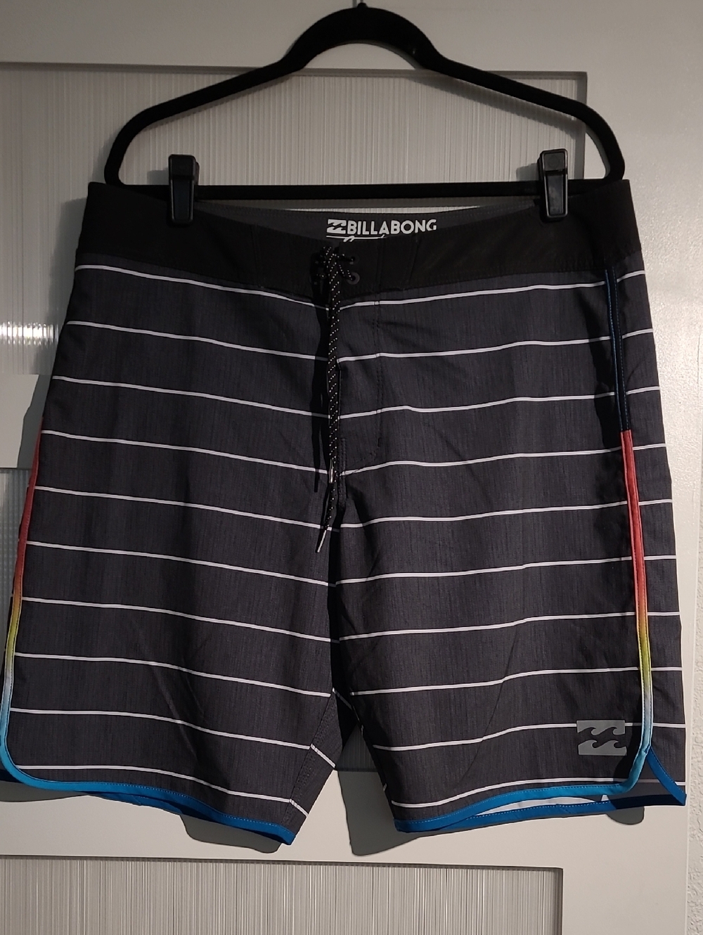 Billabong Black Striped Boardshorts with Rainbow Side Trim